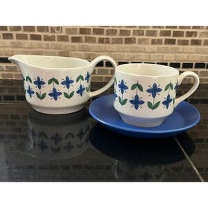 Vintage Retro Creamer with Tea Cup & Saucer Midwinter Roselle‎ Staffordshire UK